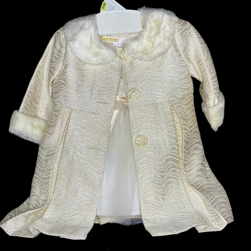 Holiday dress and matching coat, Off White, 3-6 Months